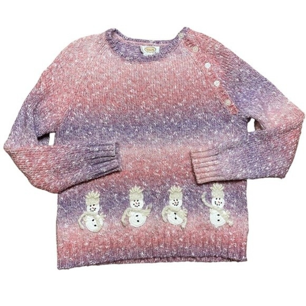 Talbots pink/purple novelty applique snowman sweater size large petite